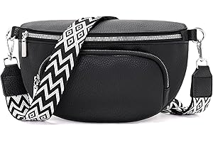 Rorimyth Sac Banane Femme Bandoulière Noir Petit Sacoche Femme bandoulière Cuir Vegan Sac bandouliere Tendance Sacs Banane Ville