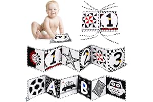 Smilcloud Libri di Stoffa per Neonati, Il Libro in Bianco e Nero Interattivo Accompagnare Il Bambino, Giocattoli Morbidi in Sviluppo Cognitivo visiva e Intellettivo, Lavabile,12 Pagine Pieghevole