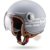 YYK Nero Retro Yarım Motosiklet Kaskı Erkek Kadın, Dayanıklı ABS Kabuk Şehir İ&ccedil;i A&ccedil;ık Kask, UV Korumalı Viz&ouml;r