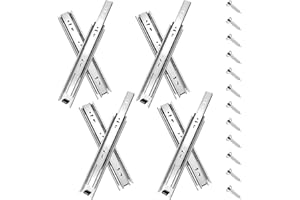Sulawskys 4 paires glissières de tiroir 50 cm (8 pièces),glissiere pour tiroir, montage latéral,extension complète,coulisse tiroir avec roulements à billes, capacité de 45 kg, argent