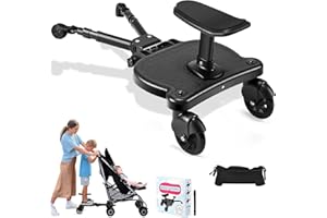ENERHUB Buggy Board Mit Sitz, Trittbrett Für Kinderwagen Universal, Mitfahrbrett Kinderwagen Mit Kinderwagen Organizer Für 2-6 Jahre Alte Kinder, Maximalen Belastung Von 55 Pfund (Schwarz)