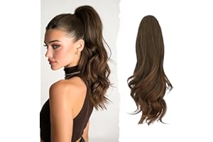 Sofeiyan Coleta Postiza Larga Ondulada con Pinza, Extensión de Coleta Natural de Doble Uso, 41 cm de Sintética Pinza de Pelo en Extensión de Trenza para Mujeres, Castaño con puntas castaño claro