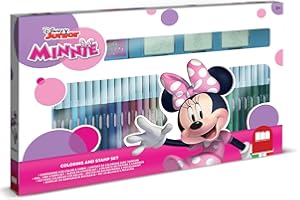 Multiprint Set 3 Timbri per Bambini e 36 Pennarelli Colorati Disney Minnie, Made in Italy, Set Timbrini Bimbi, in Legno e Gomma Naturale, Inchiostro Lavabile Atossico, Idea Regalo, Art.57866