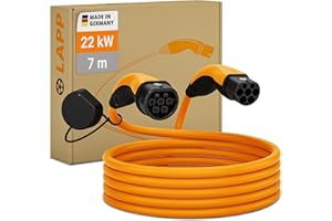 LAPP MOBILITY Cavo di Ricarica per Veicoli Elettrici di Tipo 2-22kW, 32A, Trifase, Cavo Ricarica Auto Elettrica, Protetto IP55, Per PHEV & BEV, Colonnina Ricarica, Made in Germany - 7m Arancione