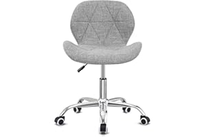 HADWIN Modern Fabric Swivel Office Chair, Height Adjustable Padded Armless Desk Chair with Wheels for Home Office, Grey