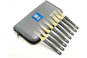 SMI 8 pezzi Kit Pinzette per ciglia volume punta curvo e dritto, Pinzette per extension ciglia professionali, Ciglia finte, 3D-6D, Pinzette di precisione acciaio inossidabile (Oro Nero)