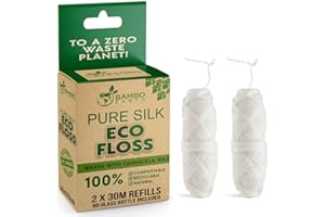 BAMBOEARTH Biodegradable Mint Dental Tooth Lace Floss - 2X Refillable Flossers - 100% Organic Natural and Compostable Teeth Silk Spool - Waxed with Candelilla Wax & Eco-Friendly Zero Waste Packaging