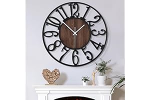Mee 2ou Horloge Murale Design Moderne et Vintage, 60cm/ 24 Pouces Silencieuse sans Tic-Tac, Grande Horloge Murale Géante XXL, Disponible en 34cm, 40cm, 50 cm, 60 cm, 80 cm pour le Salon Cuisine Bureau