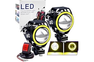 Ourbest Motorcycle Fog Lights with Switch, 12V/24V 3in Halo Auxiliary Light for ATV Scooter Trucks luces exploradoras para moto pair Yellow