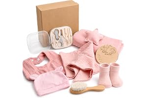 8-i-1 nyfödd presentset rosa flicka pojke baby gåva födsel | Neutral Newborn shower presentask med muslinduk gosig handduk haklapp mössa strumpor borste nagelvårdsset milstolskort