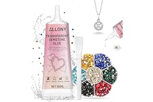 Allony Colle à bijoux, 7 couleurs de strass pour textiles, colle à strass extra forte transparente, collage précis des pierres précieuses 100 ml