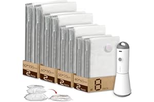 Vacbird Bolsas de Vacío Ropa con Bomba de Vacío Eléctrica Inalámbrica, 8 Bolsas al Vacío para Ropa (2 pequeñas, 2 medianas, 2 grandes, 2 extragrandes), para Guardar Ropa, Ropa de Cama