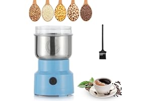 Moongiantgo Molino Multifuncional 200W 14500rpm, Molino de Cereales Eléctrico Portátil 300ml, Molinillo de Café Ultrafino, Acero Inoxidable, Ideal para Materiales Secos, Especias, Hierbas, Café (Azul)