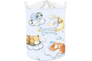 Clastyle 45L Grande Ceste Biancheria Bambini Animali Dormire Blu con Coperchio per Ragazzo Ragazza Cestino Portaoggetti Giocattoli Pieghevole Vestiti Giocattolo con Manici per Bagno Cameretta