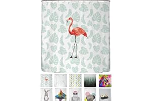 ‎ARTENEUR arteneur® - Flamingo - Anti-Schimmel Duschvorhang 180x200 - Recycelt mit mit Öko-Tex Standard 100 - Beschwerter Saum, Blickdicht, Wasserdicht, Waschbar, 12 Ringe & E-Book mit Reinigungs-Tipps
