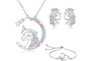 TTDCQQID Collier Pendentif Licorne, Collier Licorne en Fille, Argent Licorne Ensemble de Bijoux, Collier Licorne, Licorne Bracelet, Licorne Boucles d'Oreilles, Convient aux filles, cadeaux d'anniversaire