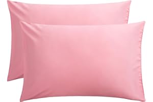 FLXXIE 2 Pack 100% Brushed 1800 Microfiber Plain Queen Pillowcases, Wrinkle and Stain Resistant, Soft and Cozy Envelope Closure Bed Pillow Cases, Pink, 50x75 cm