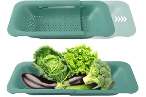 SAGREENY Over The Sink Colander Strainer Basket - Expandable Colander Basket - Fruit and Vegetable Washing Basket, Drain Cooked Pasta and Dry Dishe - Extendable Sink Colander for Kitchen Sink