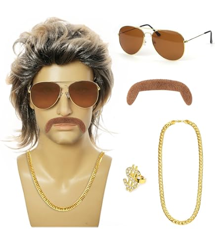 Costume Hippie Disco Homme 5 Pièces - Déguisement Années 80/90 Avec Perruque Afro, Lunettes Et Collier - 8