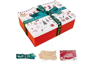 ZJHIOME Large Christmas Boxes with Lids for Present,11.3x8.2x4.1In Christmas Boxes for Gifts with Card,Ribbon and Crinkle Paper (White & Red)