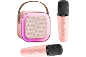 OSKUGLIN Karaoke per bambini, karaoke con microfono, microfono bluetooth con 2 Microfono, Portatile Karaoke Microfono con Cambio di voce e Luci LED, Altoparlante Bluetooth con Microfono (rosa)