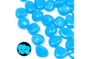 KEYQUEEN 300Stk Leuchtsteine, Leuchtende Steine Leuchtet im Dunkeln Kieselsteine Leuchtkiesel Kraft Durch Licht Solarbetrieben Outdoor Dekosteine für Rasenflächen Gärten Aquarien Flasch Terrasse Auffahrt(Blau)