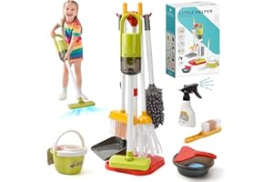 LTFIOON 14 Piezas Set de Limpieza para Niños, Aspiradora de Juguete para Niños con Función de Succión, Set Limpieza Juguetes de rol para la Limpieza del Hogar a Partir de 3 Años