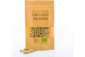VEGISHAKE Organic Brahmi HPMC Capsules 1000mg Herbal Remedy Stress Relief Memory Boosts Vegan Halal Kosher (60 Capsules)