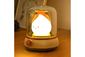 VOMII Ghost Campfire Night Light, Small Cute Kerosene Bedside Lamp, 2 Modes Dimmable Warm Night Lamp with Timer, Rechargeable Battery Night Light for Baby Nursing/Kids Sleep Aid/Camping/Party/Room Decor