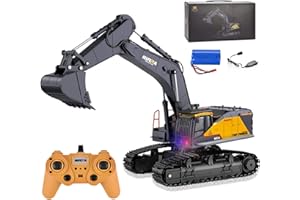 HNR 22 Channel 1:14 Remote Control Excavator Toy with Metal Shovel, Turns 680 Degree, RC Excavator, 2.4Ghz,Lighting Sound Effects Upgraded Charging for Kids, Automatic Digging for Adults