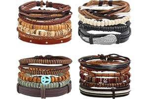 Manfnee 6-12Pz Braccialetto Intrecciato Pelle PU Bracciale Fascia Vintage Punk Goth Rock Uomo Donna