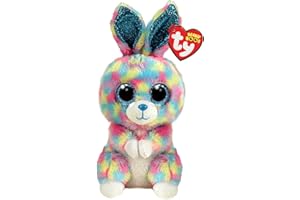Ty Beanie Boos - Il Coniglietto Hops, con Occhi e Orecchie Azzurri Glitterati, Il peluche con gli occhi grandi scintillanti, Multicolore - 15 Cm - T36568