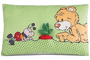 NICI poduszka pluszowa Miś Milo z rzodkiewką 2D - Pluszowa poduszka z misiem dla dziewcząt, chłopców i niemowląt, Prostokątna poduszka pluszowa, 43 x 25 cm - 49449