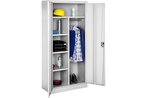 TecTake® Armario Archivador Metálico de Oficina, 6 Cajones y Barra, Puertas Bloqueables, Acero Calidad, Mueble Oficina, Candado Seguridad, Armario Almacenaje, Estanterías Metálicas - 180x80x40cm Gris