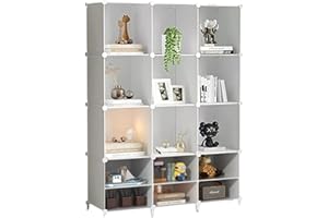 XOKOTAKI Scaffale Modulare con 12 Scomparti, Scaffali Modulare in Plastica, Scaffale con Moduli, Cubo Portaoggetti, Libreria in Plastica, per Scarpe, Vestiti, Libri, Montaggio Facile, Armadio, Bianco.