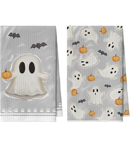 Artoid Mode Lot De 2 Torchons De Cuisine, En Microfibre, Absorbants, Décoratifs, Fantôme, Chauve-souris, Citrouilles, Pour Halloween, Bar, 42 X 65 Cm