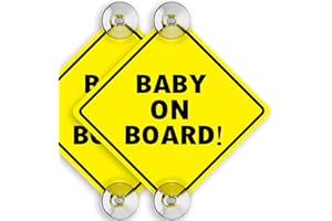ASSURED SIGNS Baby On Board Sign for Car with Suction Cups - 2 Pack, 5" by 5" - Perfect for Baby, Toddler, Kid, Child - Bright Yellow, Durable and Strong Suction