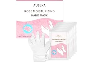 AUSLKA Hand Mask Moisturizing Glove 6 Pairs, Hand Care Moisturizing Gloves with Shea Butter, Hydrating Masks for Dry& Dead Skin, Men Women (Rose)