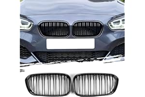 AggAuto Negro brillante rejilla del radiador, rejilla delantera riñones 7-bar para BMW Serie 1, F20/F21, 2015-2018