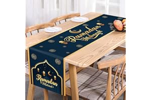 PARSUP Ramadan Mubarak Table Runner Table Decorations - Ramadan Mosque Lantern Islamic Happy Ramadan Mubarak 2024 Party Supplies Decorations, 13.8x70 inches