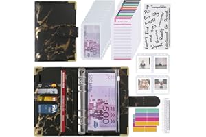 DUNSOO Classeur Budget A6, Classeur Enveloppe Budget Planner, PU Cuir Carnet avec Pochette Depenses, Organisateur pour Planifier vos Dépenses (Noir)