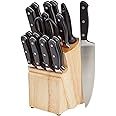 Amazon Basics Juego de cuchillos de cocina y soporte, 18 Unidad, Acero