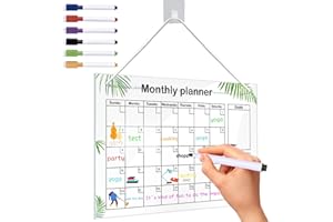 Kaizuca Hanging Acrylic Erasable Notice Board Monthly Weekly Planner Pad, for Work, School, Meal, and Fitness Planning, with 6 Pens