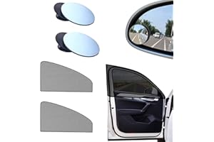 PRO-NOKE 2pcs Car Window Shade Car Side Window Sun Shade Blocks UV Rays and Privacy Protect Camping Protection from Bugs, UV and Car Mosquito Net w/t 2 Blind Spot Mirrors (Front Side)