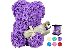 POHOMEGK Regali di San Valentino per Mamma, Orso in Fiore, Orso di Rosa Fatto a Mano, Regali di San Valentino per Lei, Regali di compleanno per Lei, Regali romantici per donna (Viola)