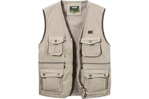 Oralidera Herren Outdoor Weste Freizeit Jacke Leicht Safari Weste mit Reißverschluss Jagd und Angler Fotografie Wandern Weste Anglerweste mit Vielen Taschen