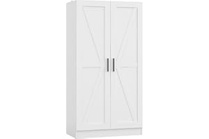 Panana Wooden Storage Kitchen Cupboard, Freestanding 2 Doors Cabinet with Adjustable Shelves Organizer Unit Sideboard for Living Room, Bedroom, Kitchen and Hallway (White)