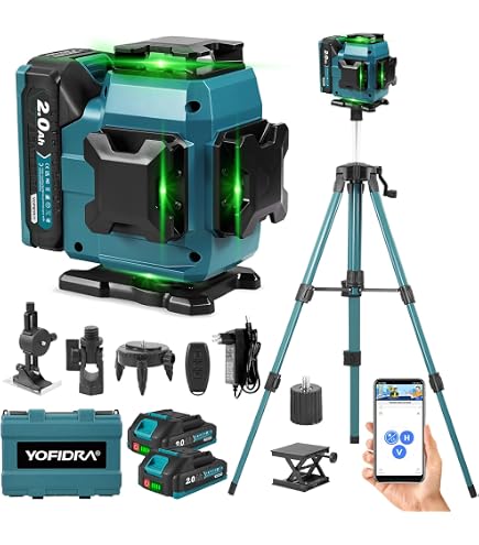 Hints 4D Laser Level Self-Leveling 4x360° – 4 Beams, 100Ft Range, ±1/12″ Accuracy, IP54, Outdoor Pulse Mode, Remote & Gesture Control, Type-C Charging, Storage Case & Extra Battery