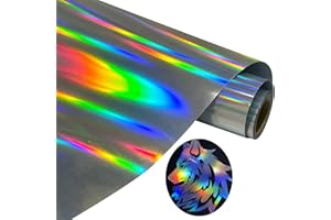 KEGUMINGX Holographic Htv Reflective Rainbow Heat Transfer Vinyl Silver HTV Vinyl Rolls 10 Inch x 6 Feet Iron on Vinyl for Cricut, T-Shirts DIY Design, Silhouette Cameo & Heat Press Machine