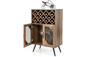 ‎KOMFOTTEU KOMFOTTEU Weinschrank für Küche, Buffetschrank mit herausnehmbarem Flaschenregal und Getränkehalter, Sideboard mit 2 Netztüren und Kippvorrichtung, Wein Schrank für Esszimmer, Wohnzimmer